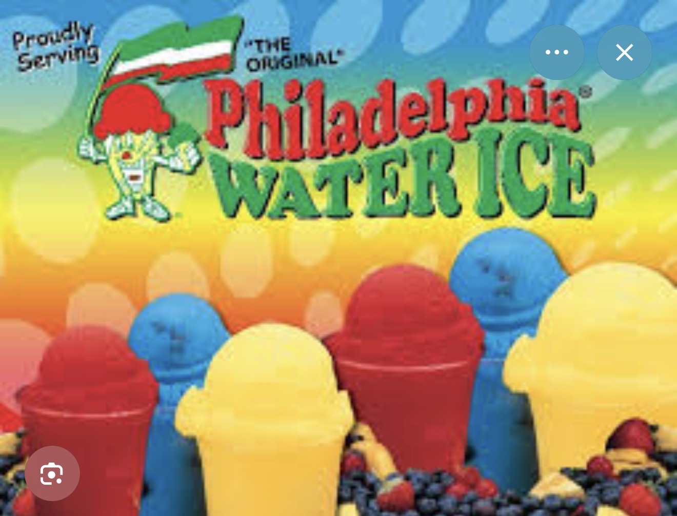 Philadelphia Water Ice with colorful cherry, blue raspberry, lemon and other flavors